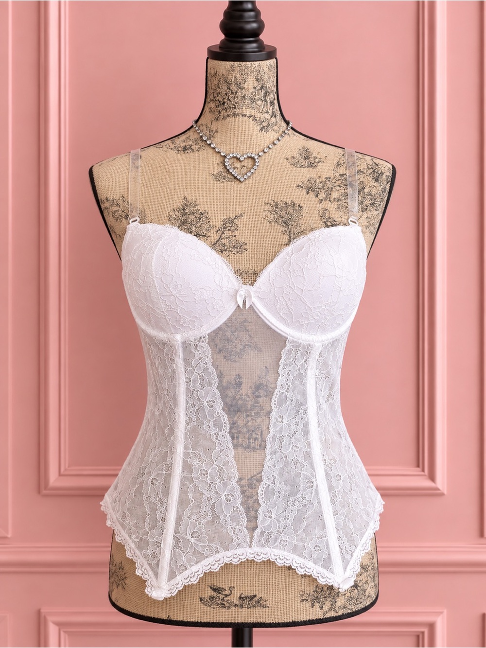 Vintage White Lace Bustier Corset Size M